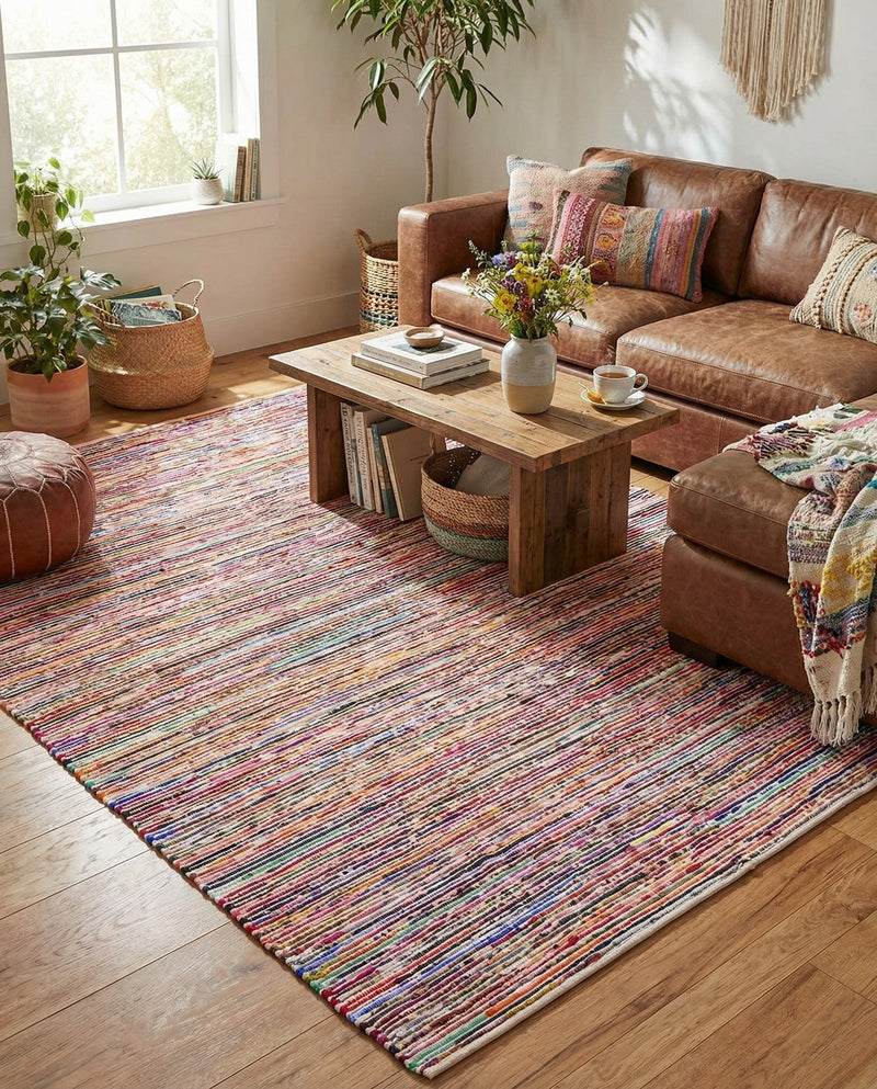 Thar Cotton Collection Area Rug - Alleppey Rectangle Multi White  lifestyle 38