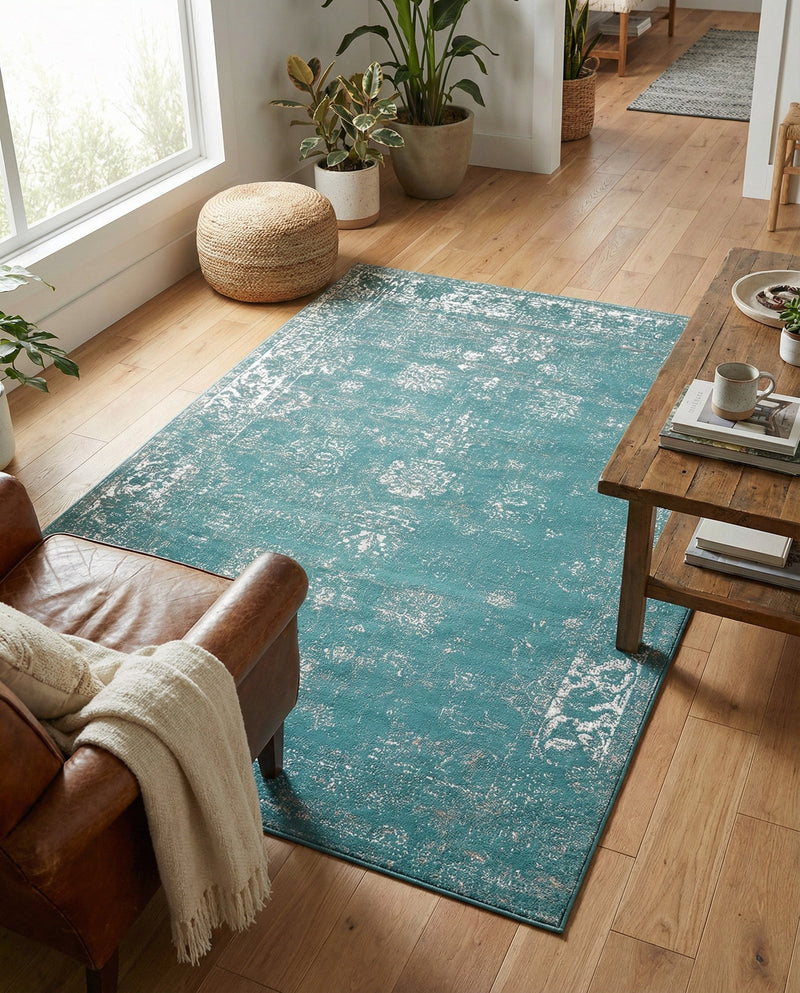Riviera Elegance Collection Area Rug - Antibes (Turquoise) Rectangle Turquoise  lifestyle 31