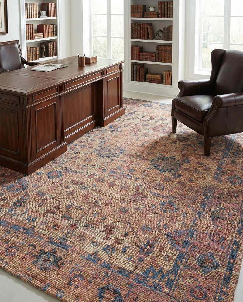 Savannah Threads Collection Area Rug - Tybee Rectangle Peach pink  lifestyle 35
