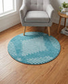Seychelles Stripes Collection Area Rug - Mahe (Turquoise) Round Turquoise  lifestyle 42