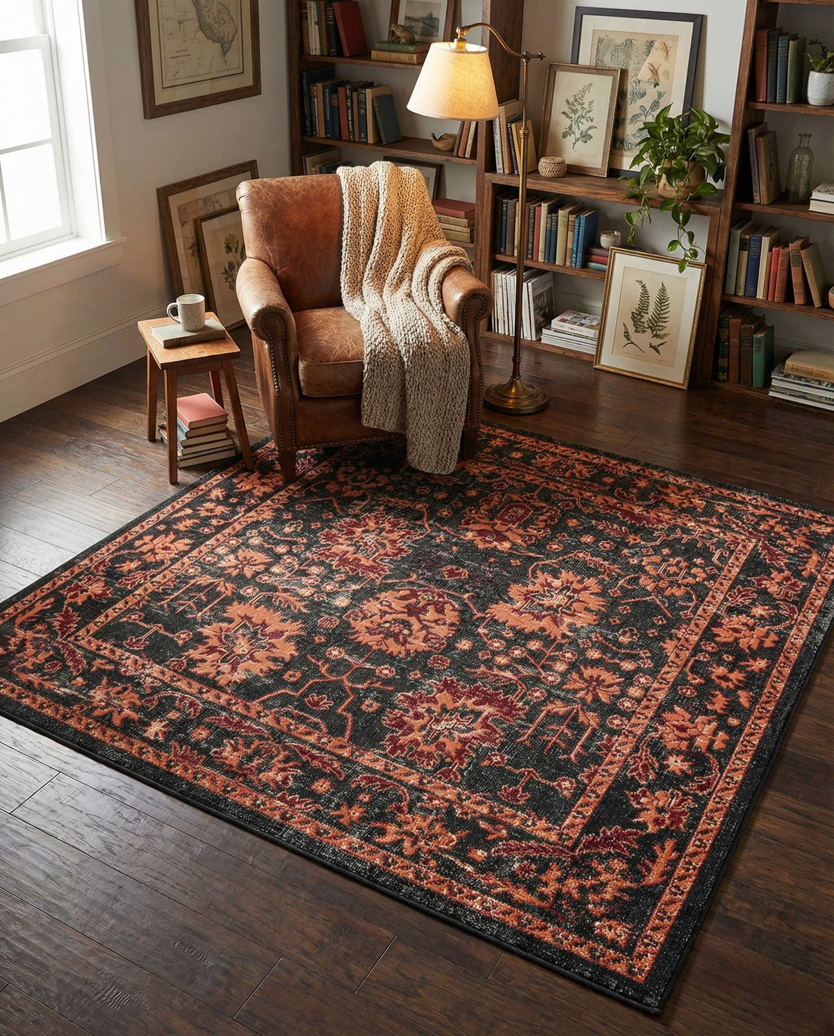 Geneva Terrace Collection Area Rug -  Lausanne Square Black  lifestyle 187