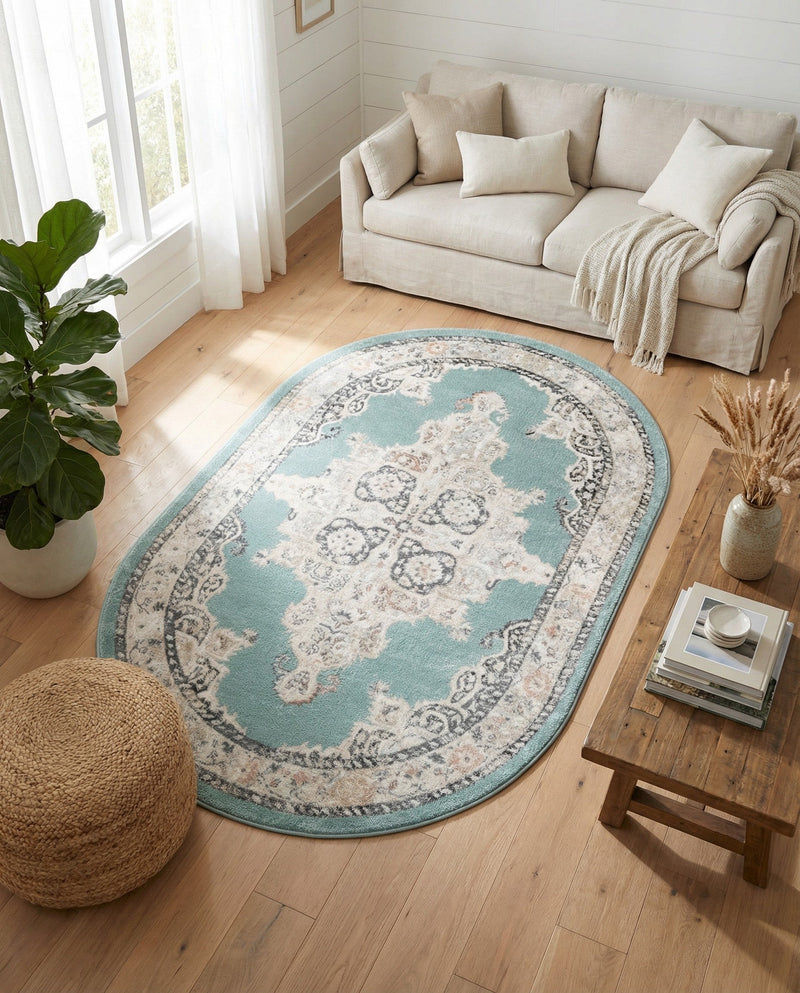 Beverly Grove Collection Area Rug -  Fairfax (Aqua) Oval Aqua  lifestyle 64