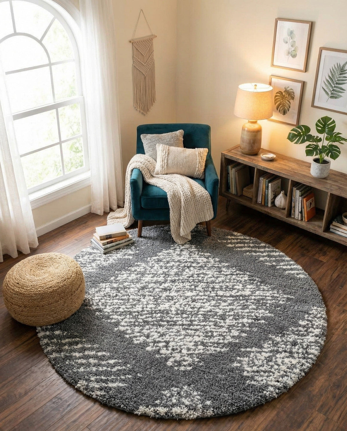 Tranquil Tides Shag Collection Area Rug -  Azure Round Gray  lifestyle 195