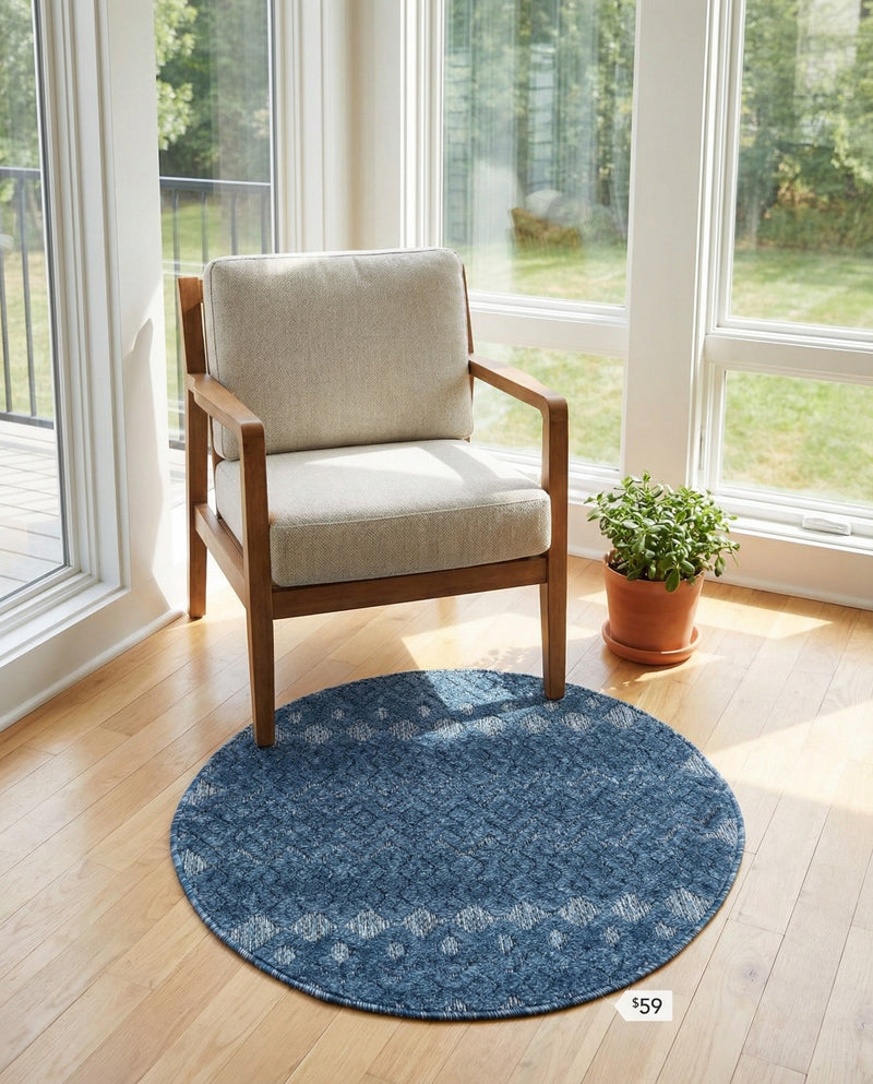 Garden Lattice Charm Collection Area Rug -  Pergola (Navy Blue) Round Navy Blue  lifestyle 54