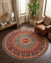 Persian Elegance Collection Area Rug -  Bushehr Round Light Blue  lifestyle 63