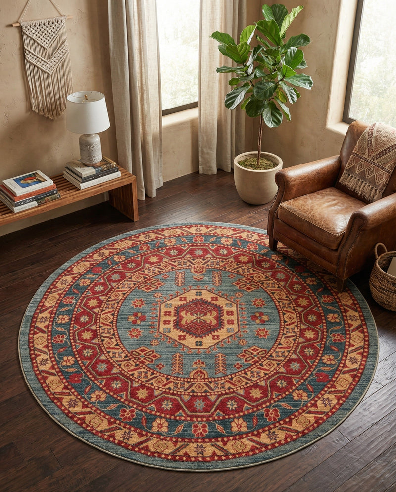 Persian Elegance Collection Area Rug -  Bushehr Round Light Blue  lifestyle 63