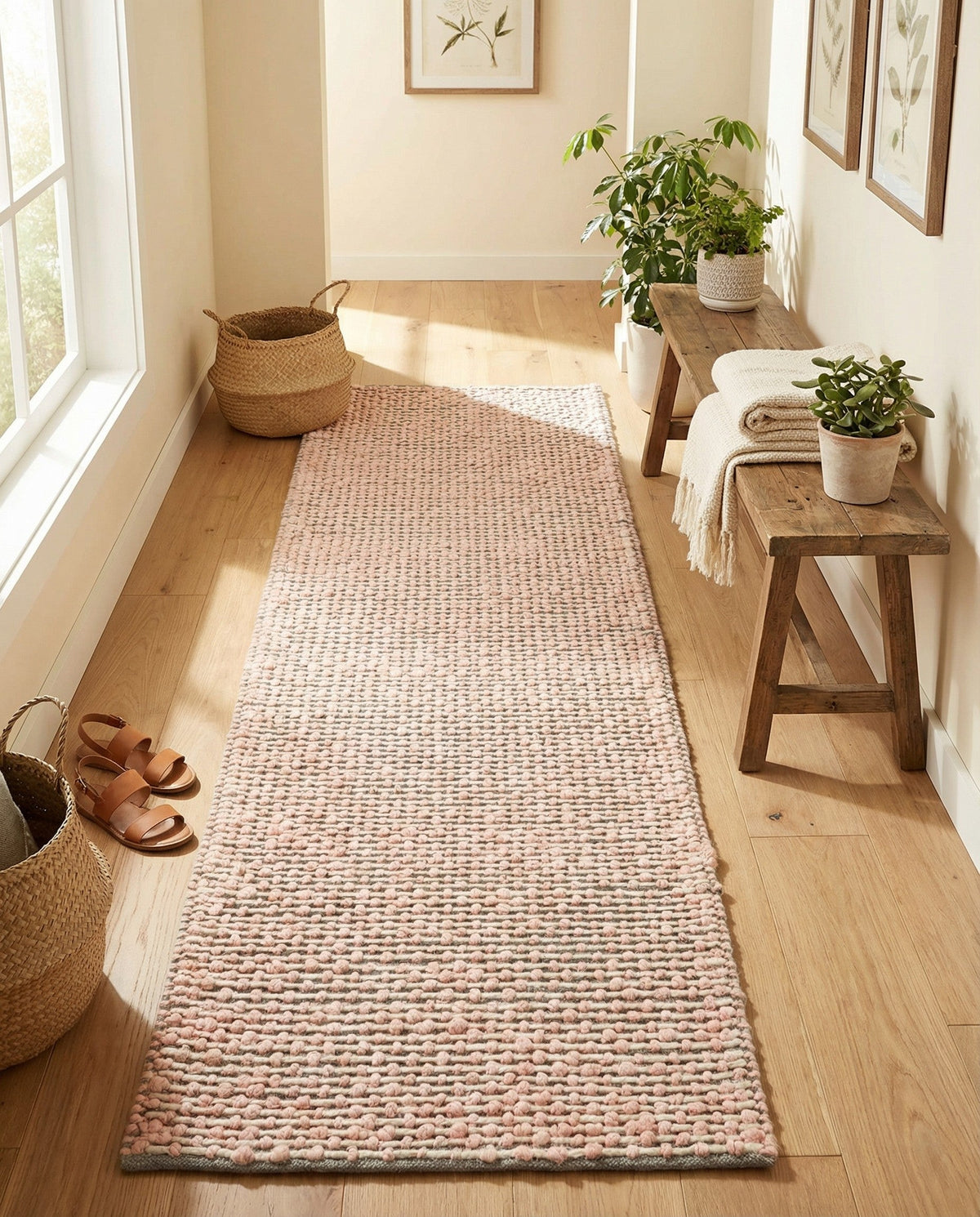 Coastal Haven Striped Jute Collection Area Rug - Marina Runner Pink and Gray  lifestyle 50