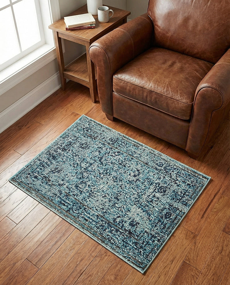 Chateau Elegance Collection Area Rug -  Louvre Rectangle Light Blue  lifestyle 56