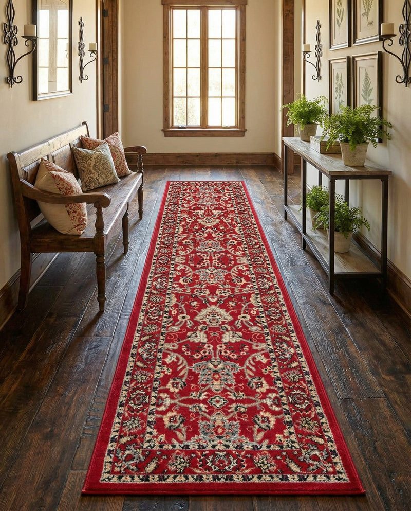 Isfahan Elegance Collection Area Rug - Naghsh-e Jahan (Red) Runner Red  lifestyle 54