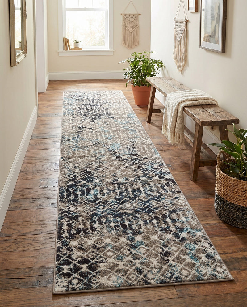 Mediterranean Lattice Collection Area Rug - Santorini (Multi Gray Blue) Runner Multi Gray Blue  lifestyle 90