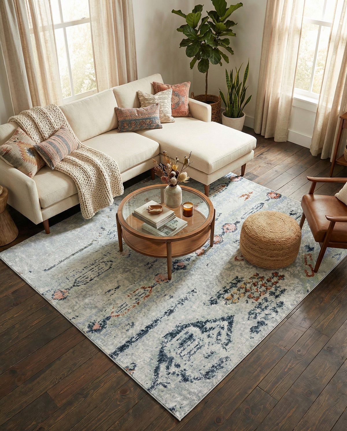 Aegean Elegance Washables Collection Area Rug -  Zakynthos Square Ivory Gray  lifestyle 94