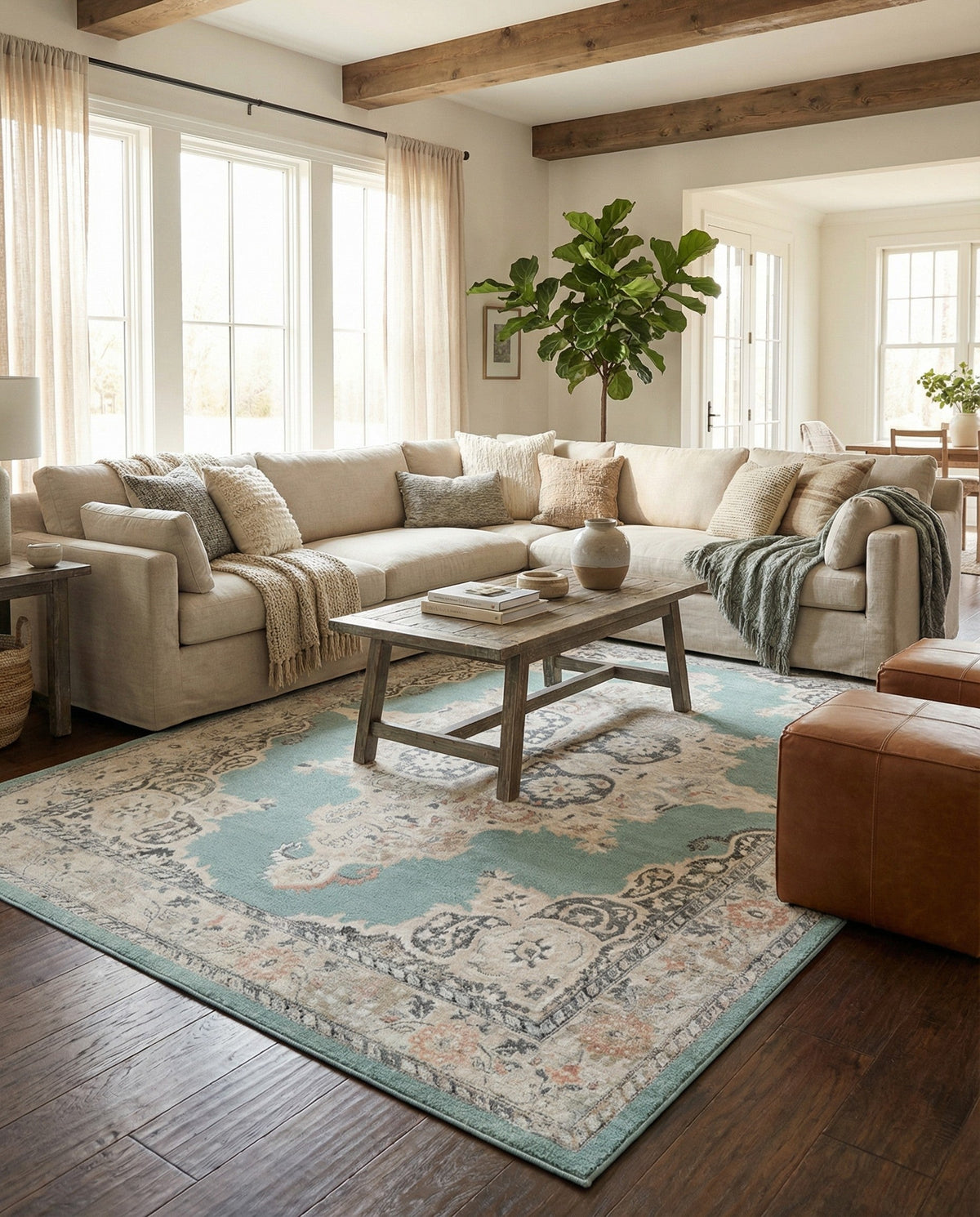 Beverly Grove Collection Area Rug -  Fairfax (Aqua) Rectangle Aqua  lifestyle 6