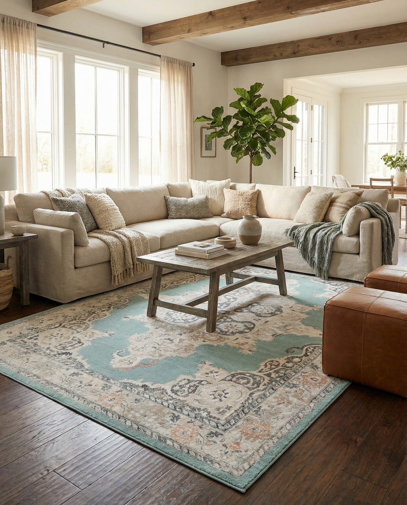 Beverly Grove Collection Area Rug -  Fairfax (Aqua) Rectangle Aqua  lifestyle 6