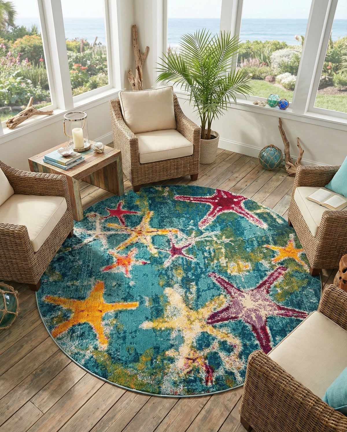 Sorrento Shores Collection Area Rug - Positano Round Navy Blue  lifestyle 91