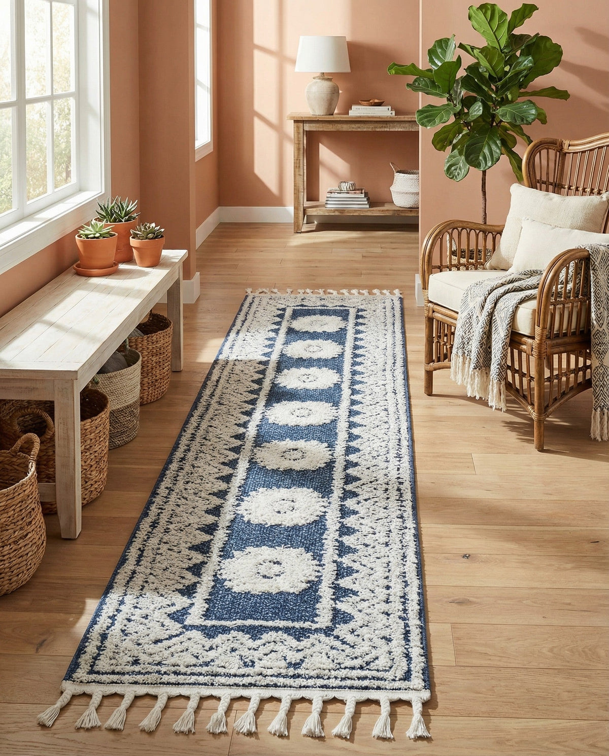 Sahara Chic Collection Area Rug -  Tangier Runner Blue  lifestyle 203