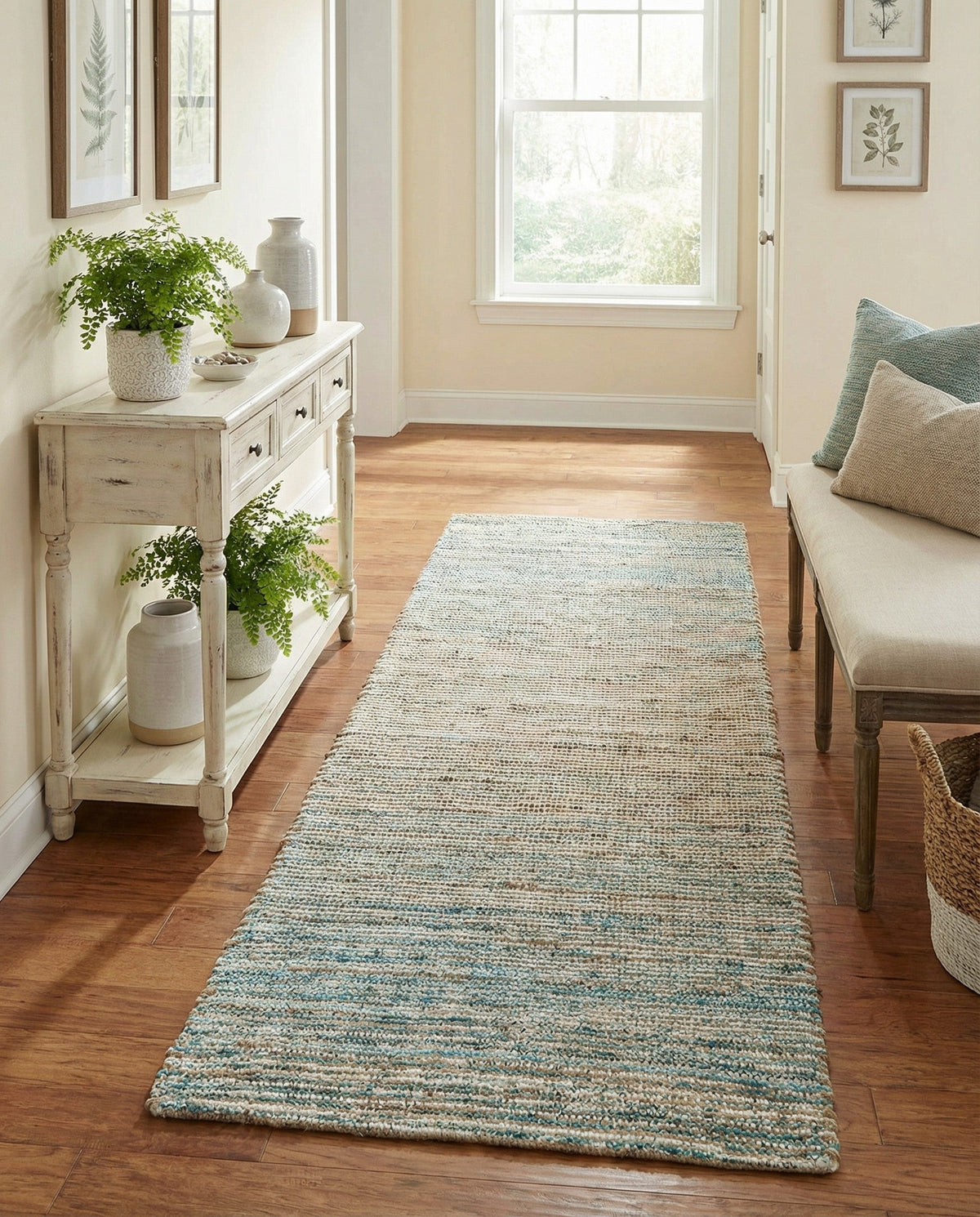 Savannah Threads Collection Area Rug -  Gobi Runner Ivory and Blue  lifestyle 97
