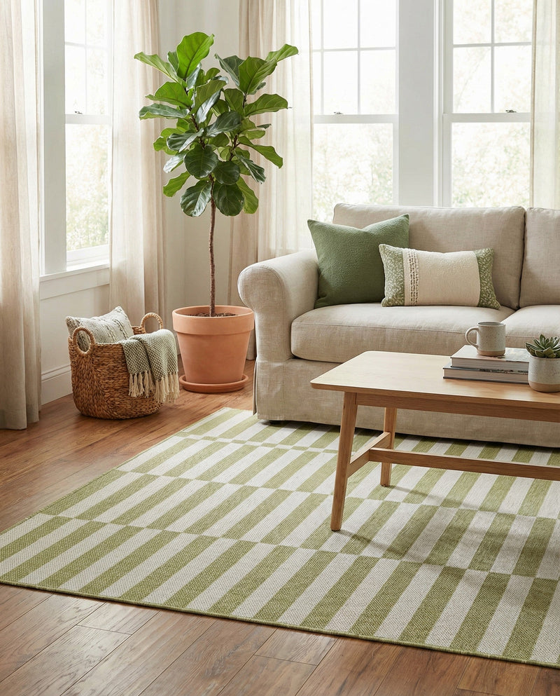 Seaside Stripes Collection Area Rug - Cabana (Green) Rectangle Green  lifestyle 40