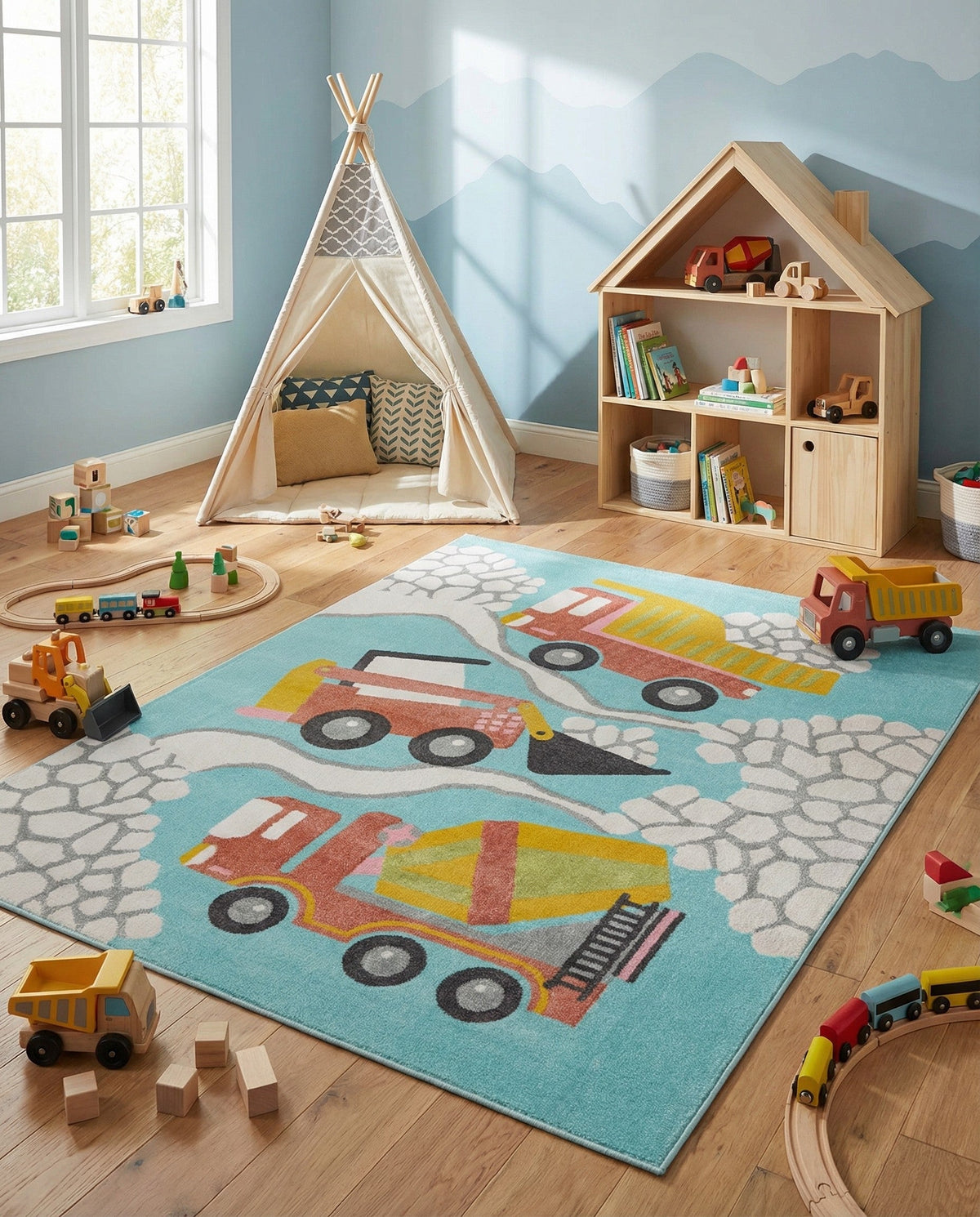Wonder Tykes Collection Area Rug -  Labyrinth Rectangle Teal  lifestyle 14