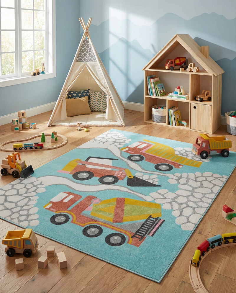 Wonder Tykes Collection Area Rug -  Labyrinth Rectangle Teal  lifestyle 14