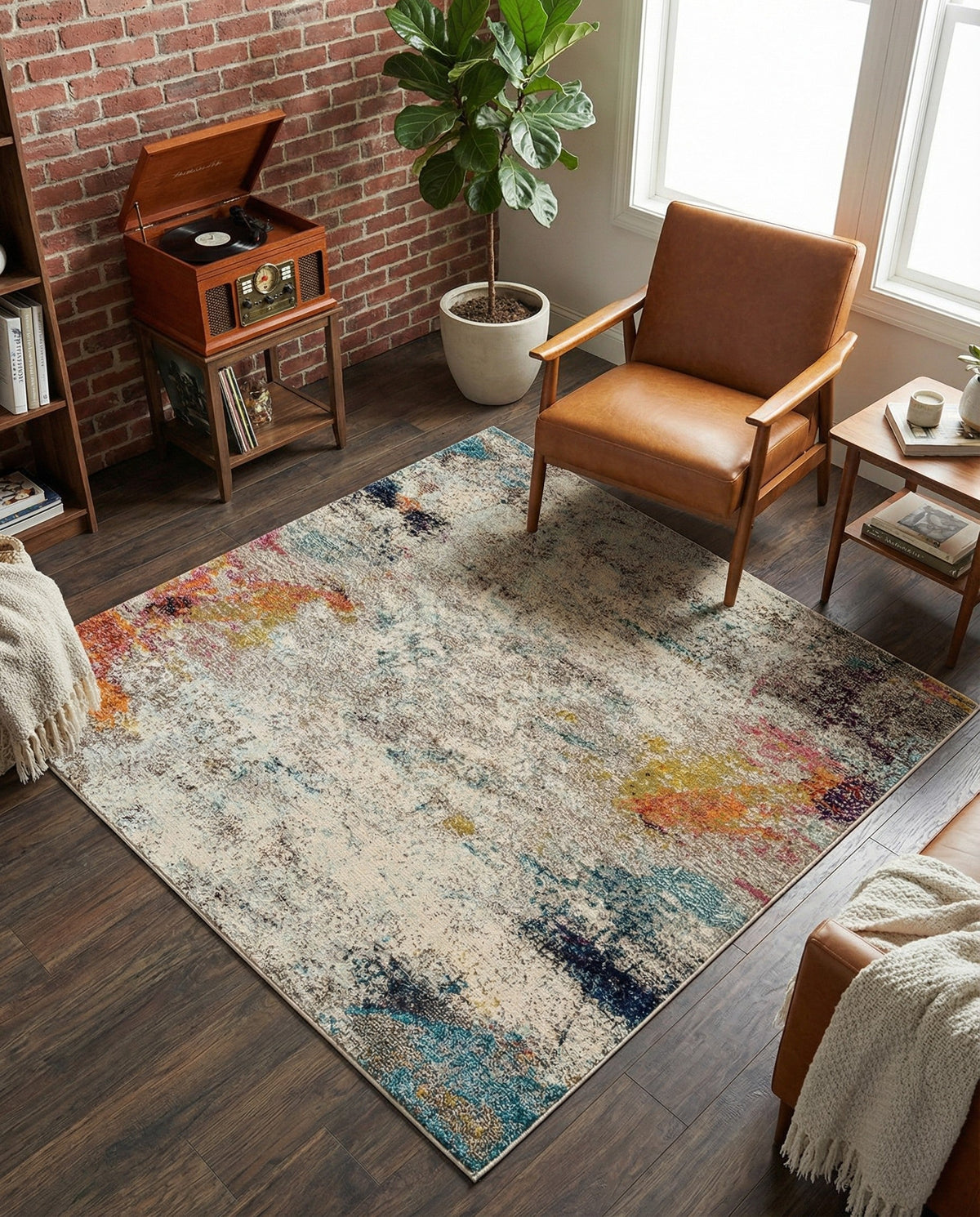 Chromatic Oasis Collection Area Rug -  Azure Square Beige  lifestyle 127