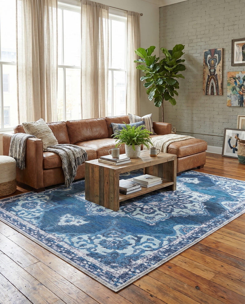 Baroque Era Collection Area Rug - Versailles (Navy Blue) Rectangle Navy Blue  lifestyle 7