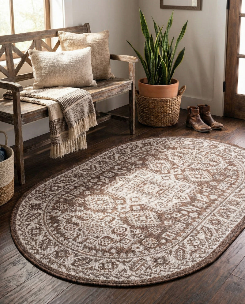 Tribal Terrace Treasures Collection Area Rug -  Incan Isle (Brown) Oval Brown  lifestyle 74