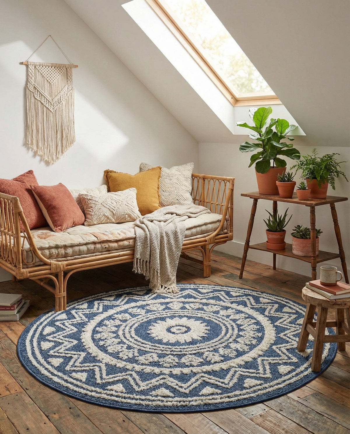 Sahara Chic Collection Area Rug -  Tangier Round Blue  lifestyle 127