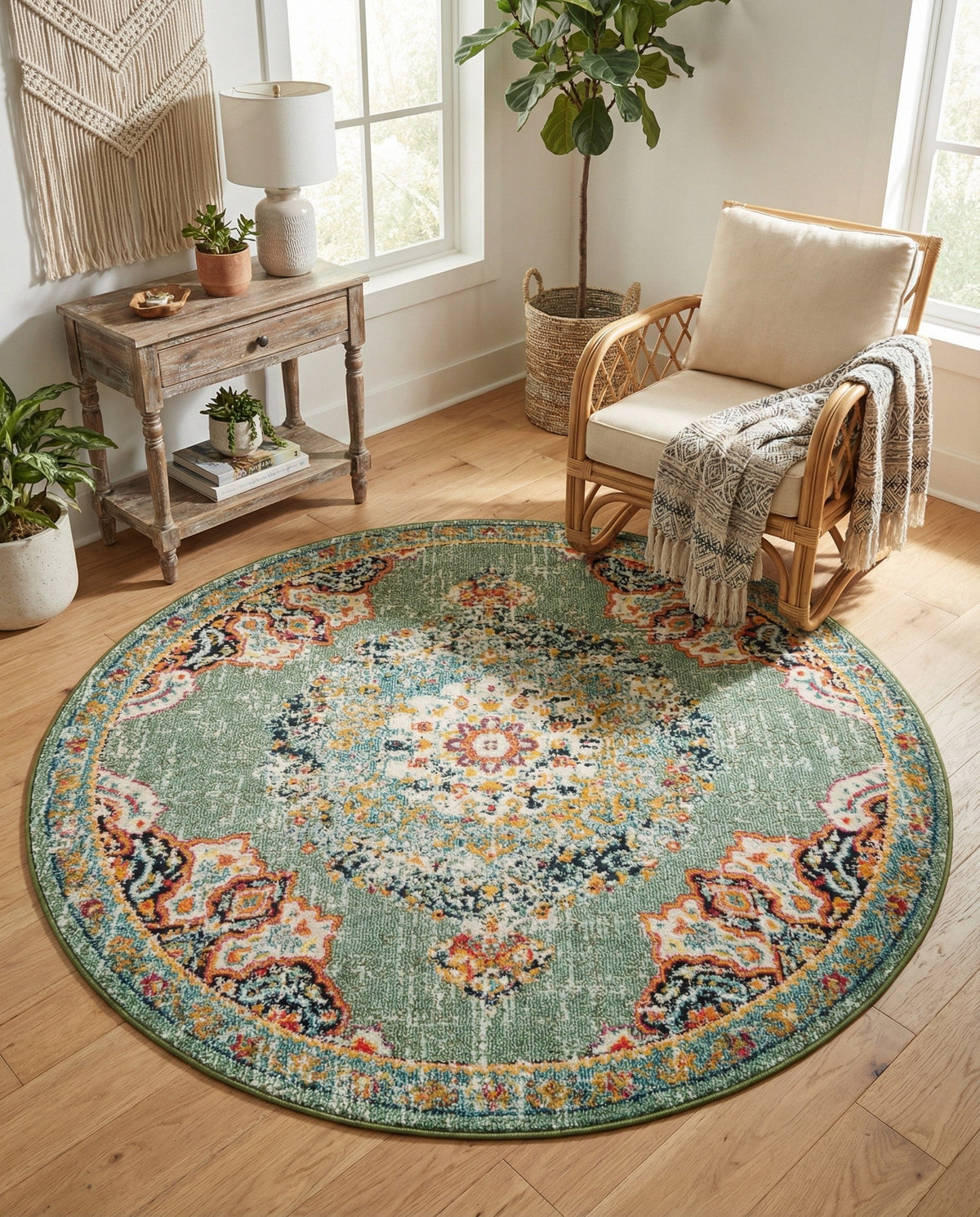 Brighton Terrace Collection Area Rug - Hove (Green) Round Green  lifestyle 89