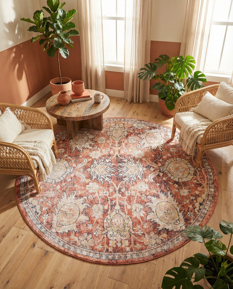 Seville Stripes Collection Area Rug -  Cordoba (Brick Red) Round Brick Red  lifestyle 38