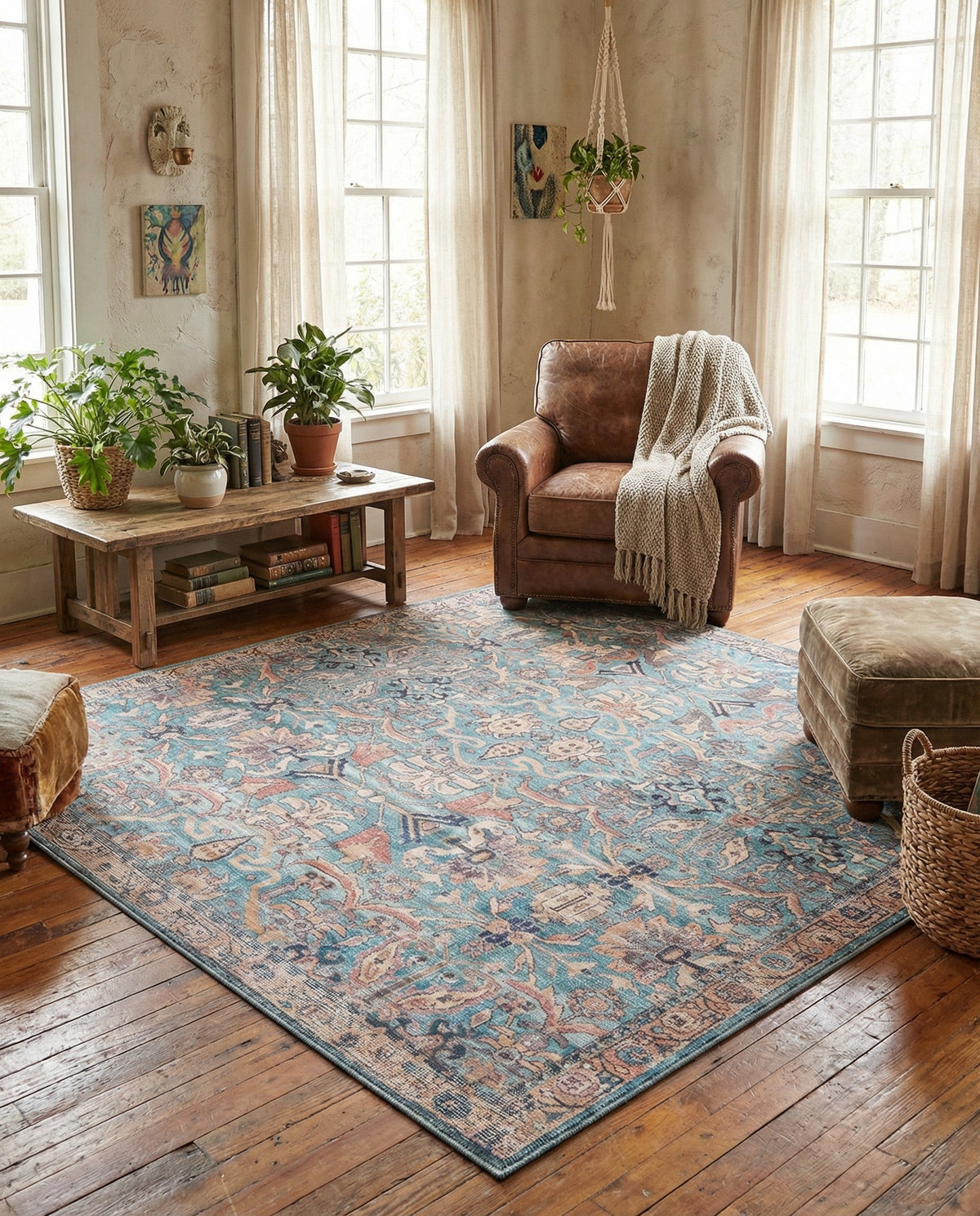 Vintage Memories Collection Area Rug -  Memories Square Blue  lifestyle 96