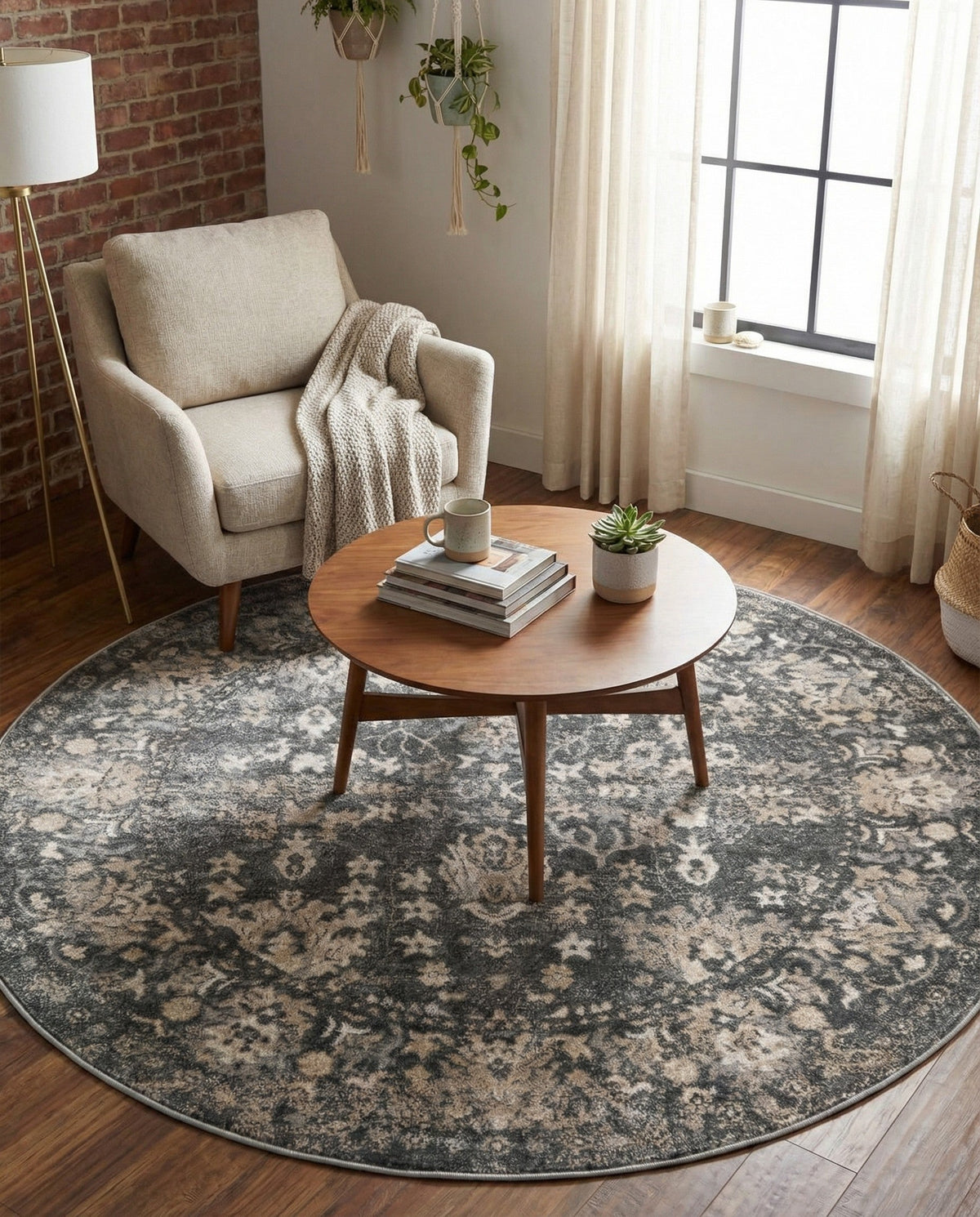 Cascade Range Collection Area Rug -  Shasta (Gray) Round Gray  lifestyle 86