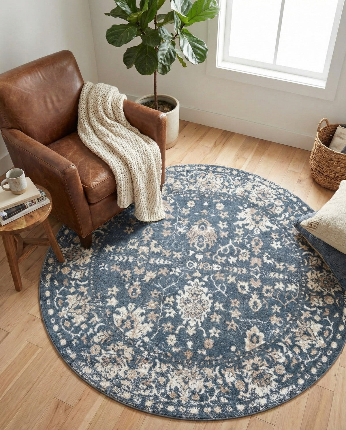 Cascade Range Collection Area Rug -  Shasta (Blue) Round Blue  lifestyle 108