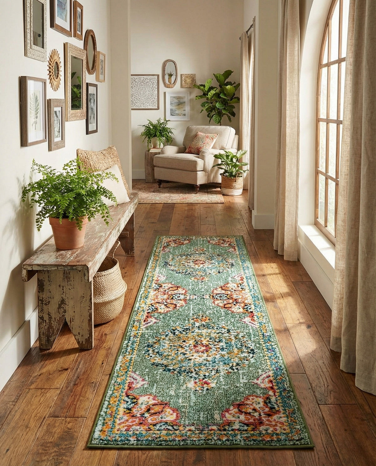Brighton Terrace Collection Area Rug - Hove (Green) Runner Green  lifestyle 79