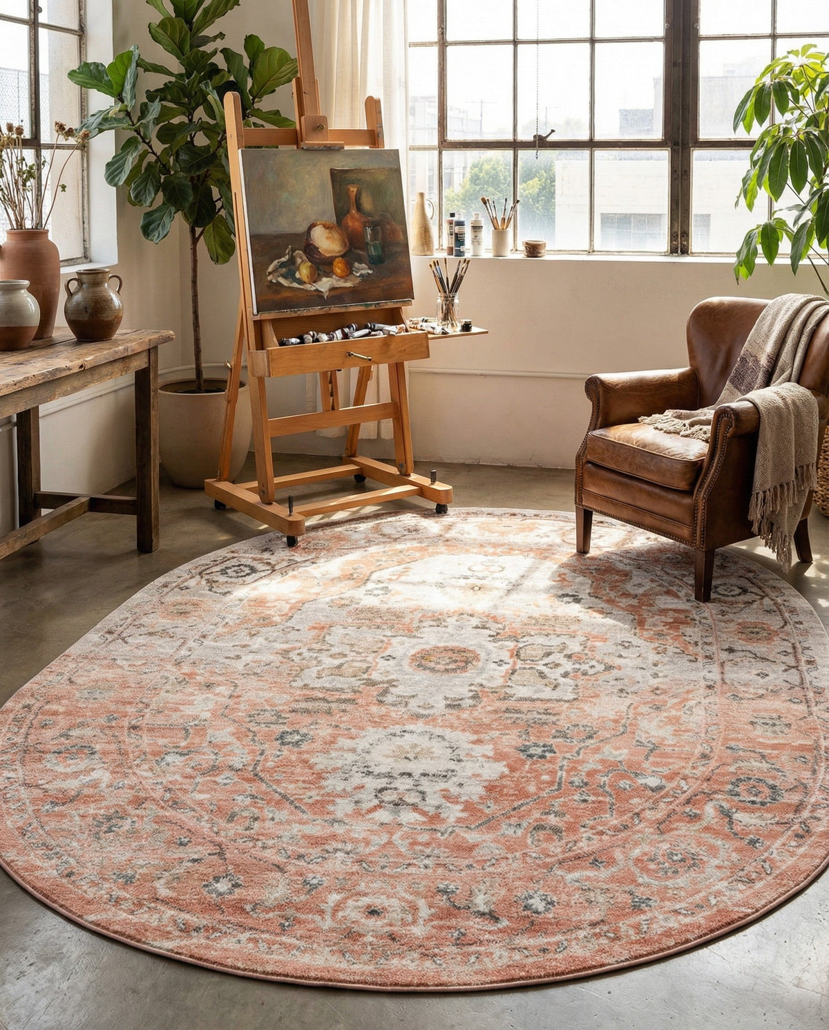 Parisian Elegance Collection Area Rug - Versailles (Rose Pink) Oval Rose Pink  lifestyle 99