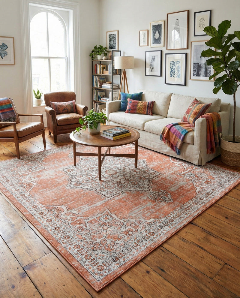Mykonos Manor Collection Area Rug -  Tinos (Salmon Pink) Square Salmon Pink  lifestyle 77