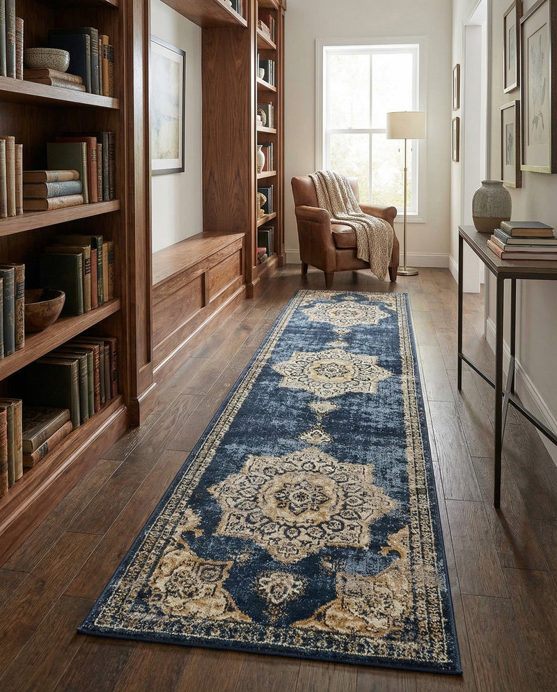 Eden Oasis Collection Area Rug -  Tranquility (Navy Blue) Runner Navy Blue  lifestyle 58