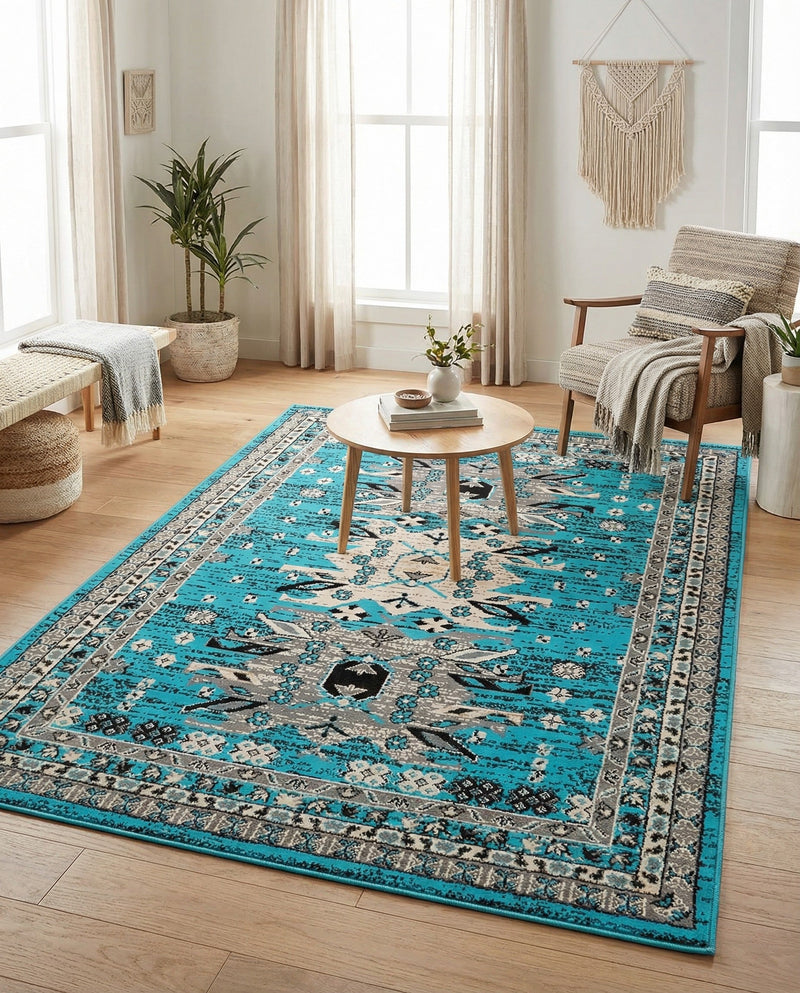 Tabriz Tapestries Collection Area Rug - Azerbaijan (Turquoise) Rectangle Turquoise  lifestyle 6