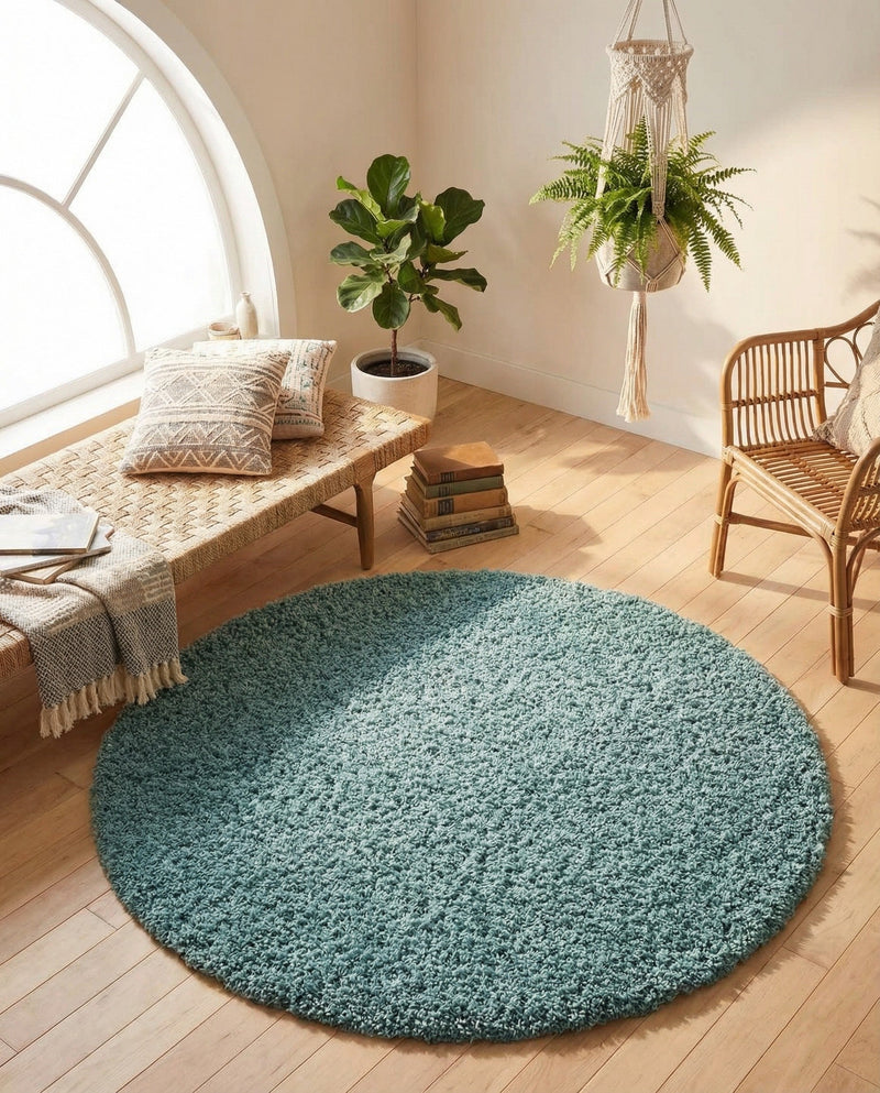 Plush Oasis Collection Area Rug - Serenity (Light Slate Blue) Round Light Slate Blue  lifestyle 81