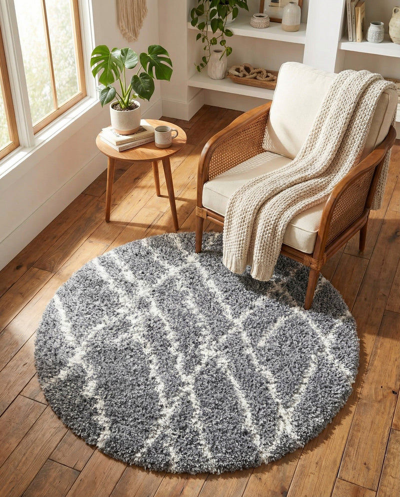 Cozy Haven Shag Collection Area Rug - Serenity (Pebble Gray) Round Pebble Gray  lifestyle 67