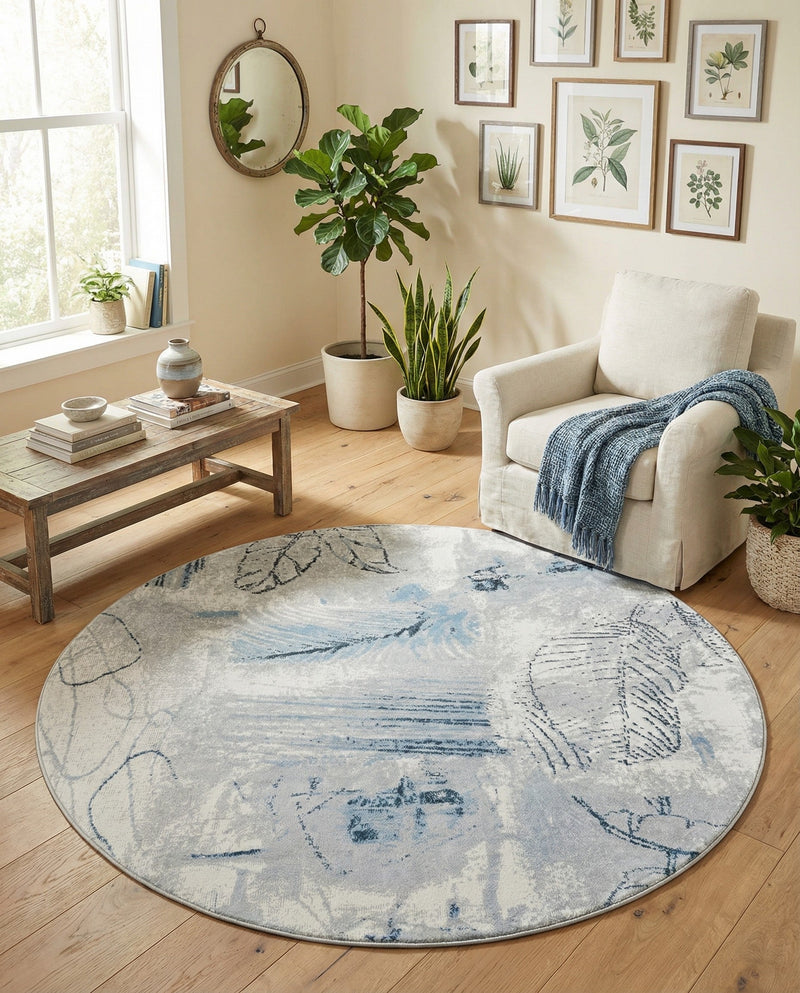 Aegean Elegance Washables Collection Area Rug -  Paros Round Ivory Gray  lifestyle 28