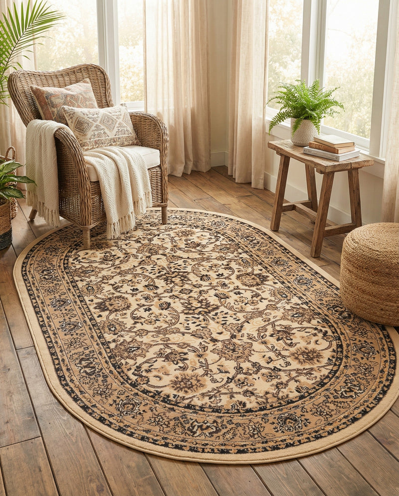 Isfahan Elegance Collection Area Rug - Naghsh-e Jahan (Ivory) Oval Ivory  lifestyle 52