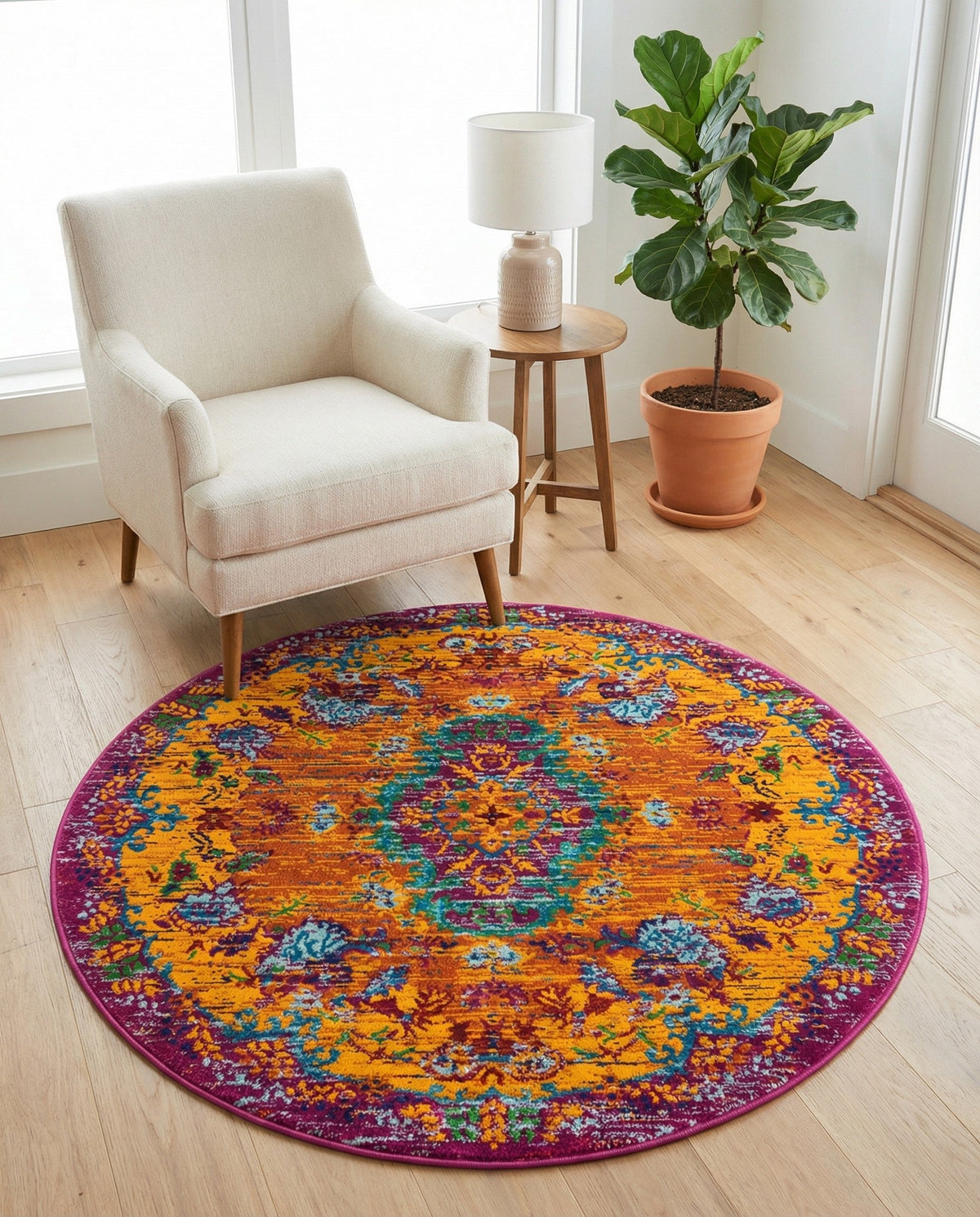 Caribbean Cove Collection Area Rug -  Nevis Round Orange  lifestyle 113