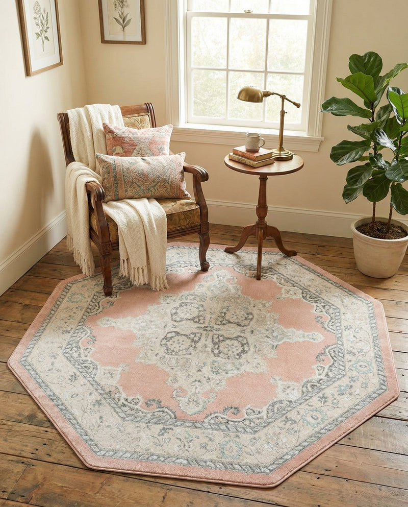 Beverly Grove Collection Area Rug -  Fairfax (Rose) Octagon Rose  lifestyle 62