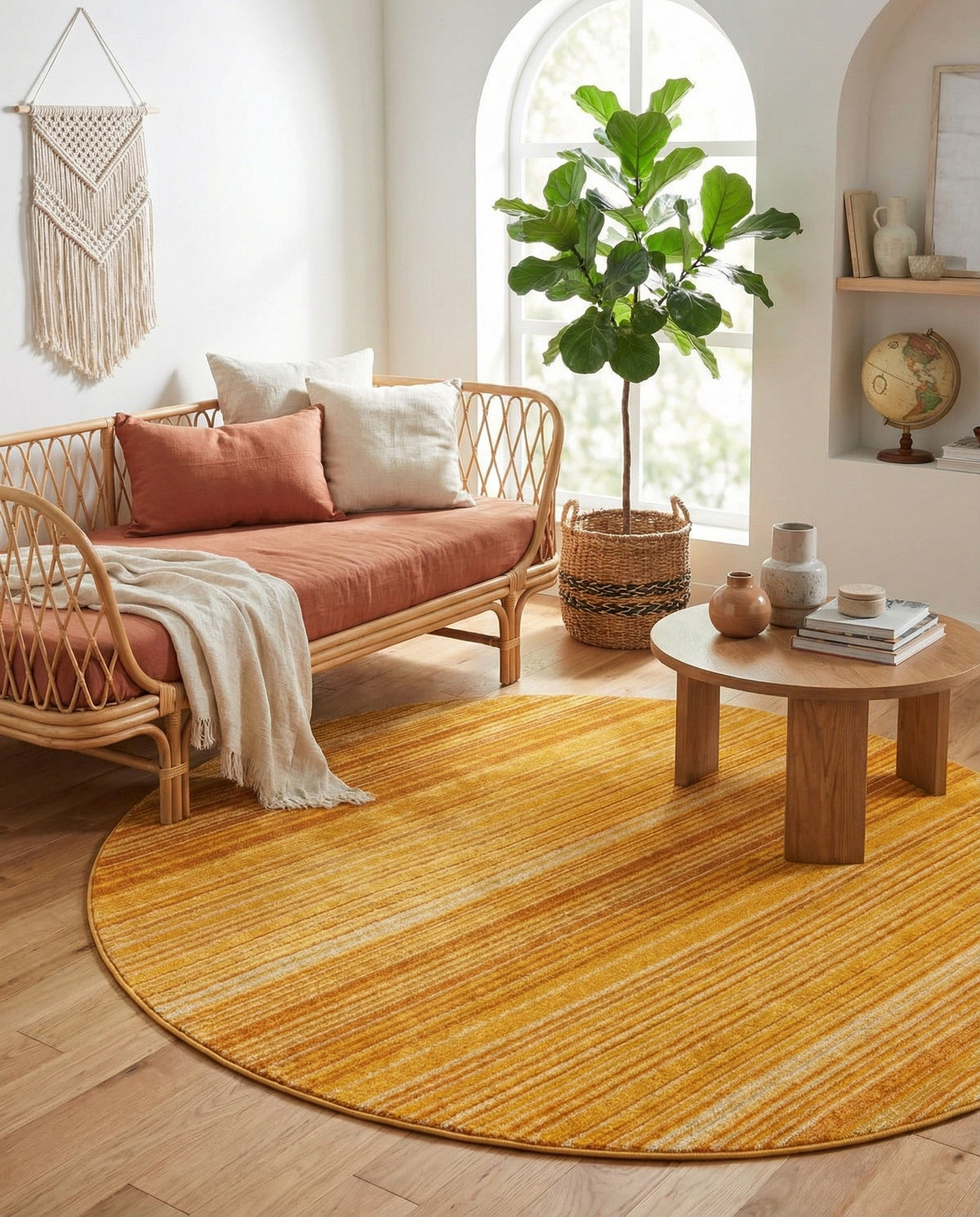 Jewel Oasis Collection Area Rug - Sapphire (Yellow) Round Yellow  lifestyle 86