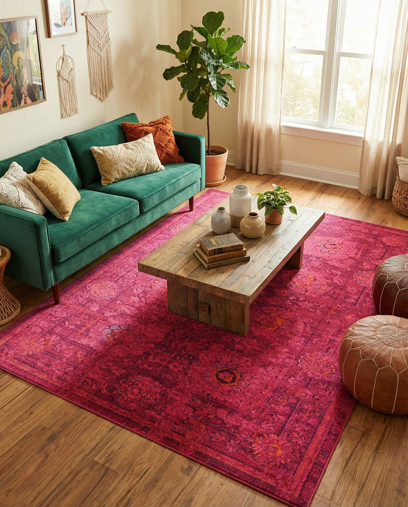 Chateau Elegance Collection Area Rug -  Louvre Rectangle Magenta  lifestyle 16