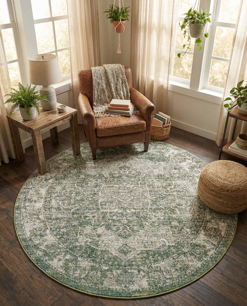Savannah Soiree Collection Area Rug -  Everglade (Green) Round Green  lifestyle 79