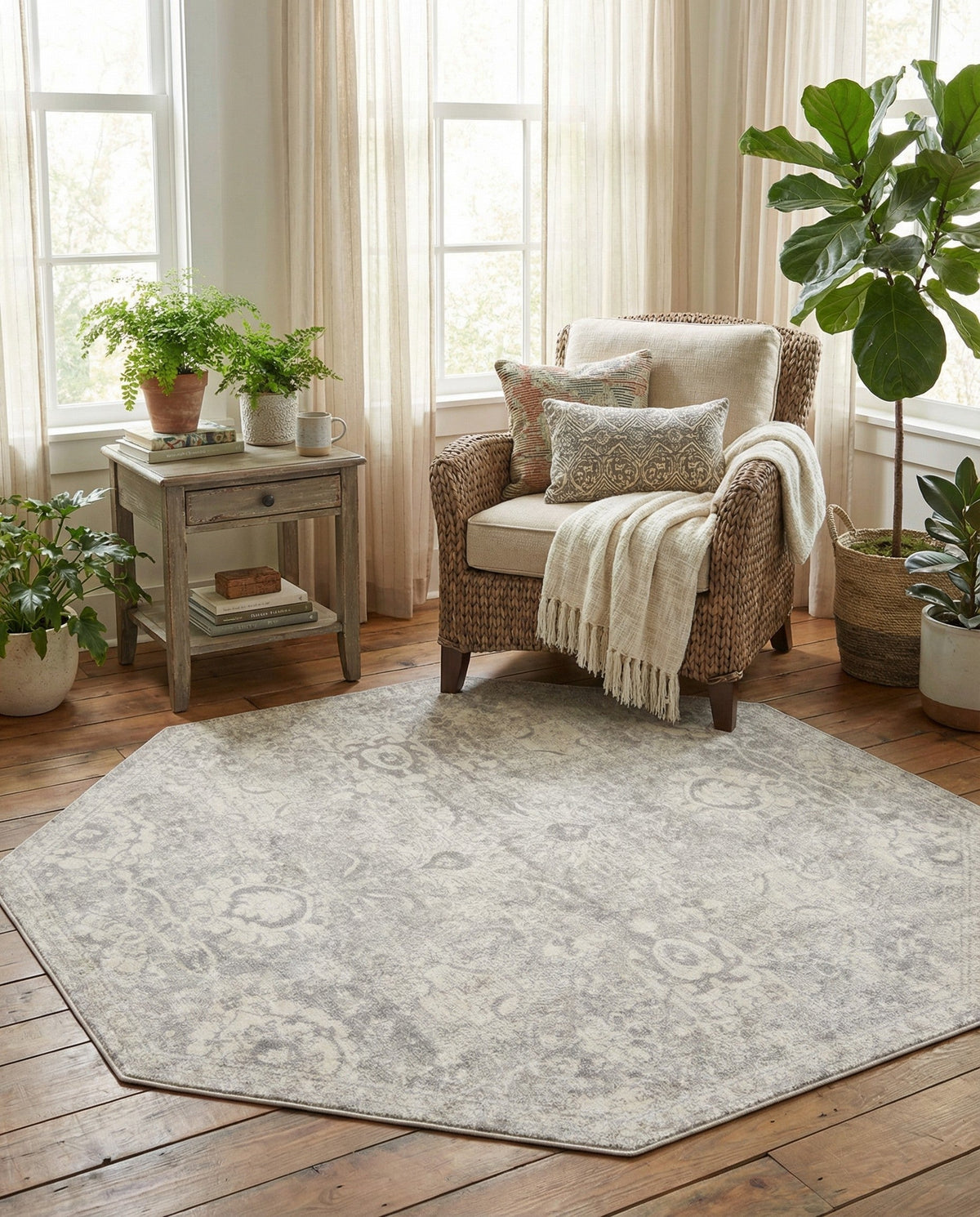 Seville Stripes Collection Area Rug -  Cordoba (Gray) Octagon Gray  lifestyle 87