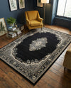 Tabriz Tapestry Collection Area Rug - Azerbaijan (Black) Rectangle Black  lifestyle 16