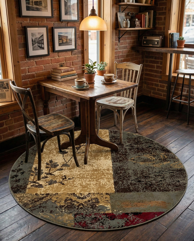 Bistro Lounge Collection Area Rug -  Lungo Round Beige  lifestyle 36