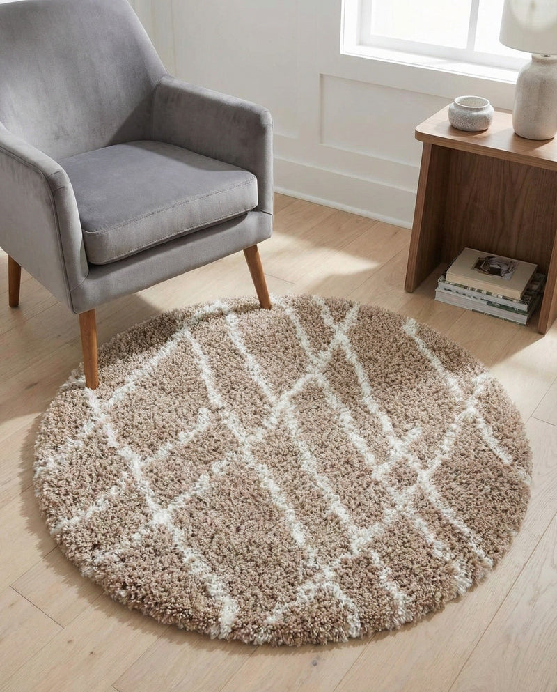 Cozy Haven Shag Collection Area Rug - Serenity (Khaki) Round Khaki  lifestyle 59